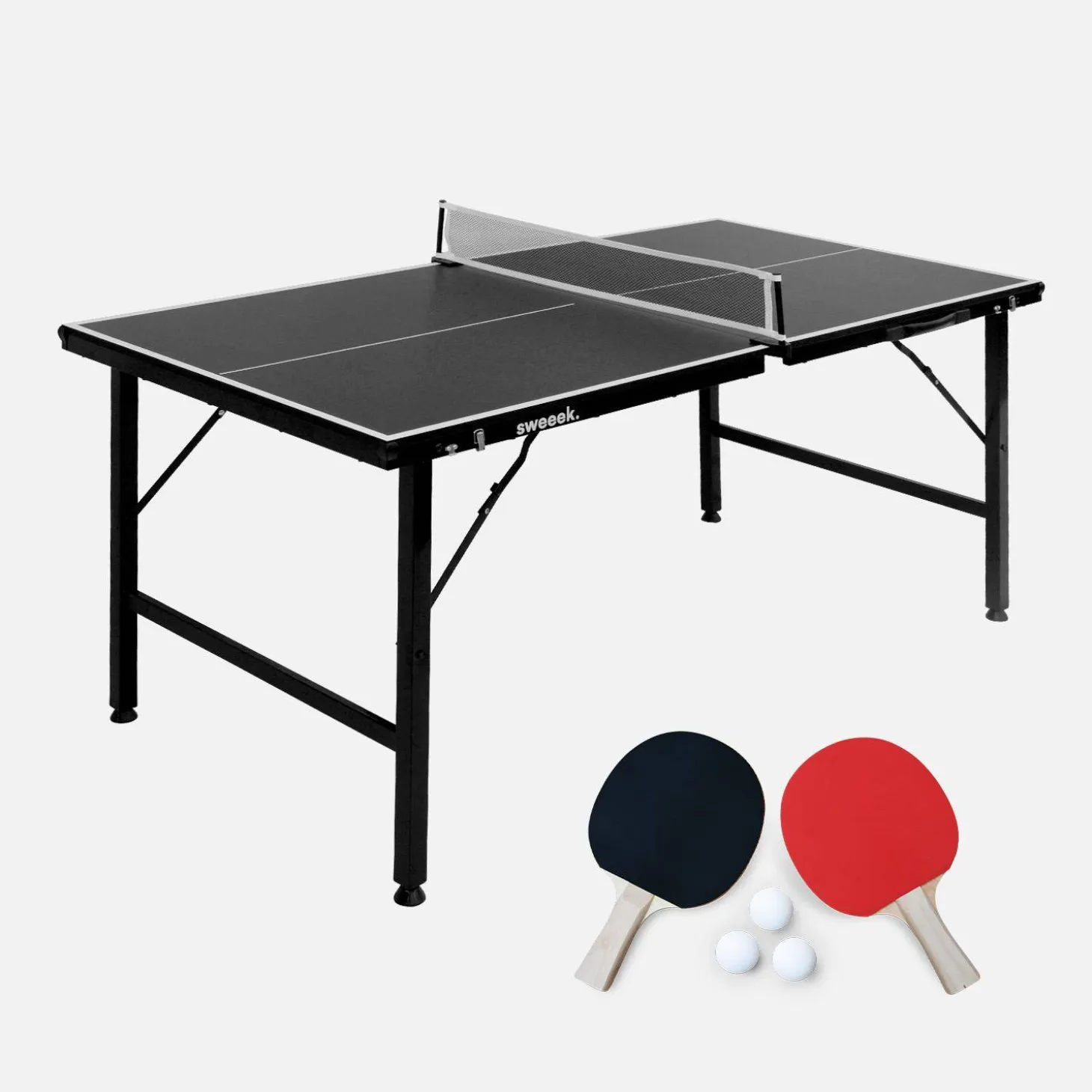 Mini opvouwbare binnen tafeltennistafel, met 2 rackets en 3 balletjes