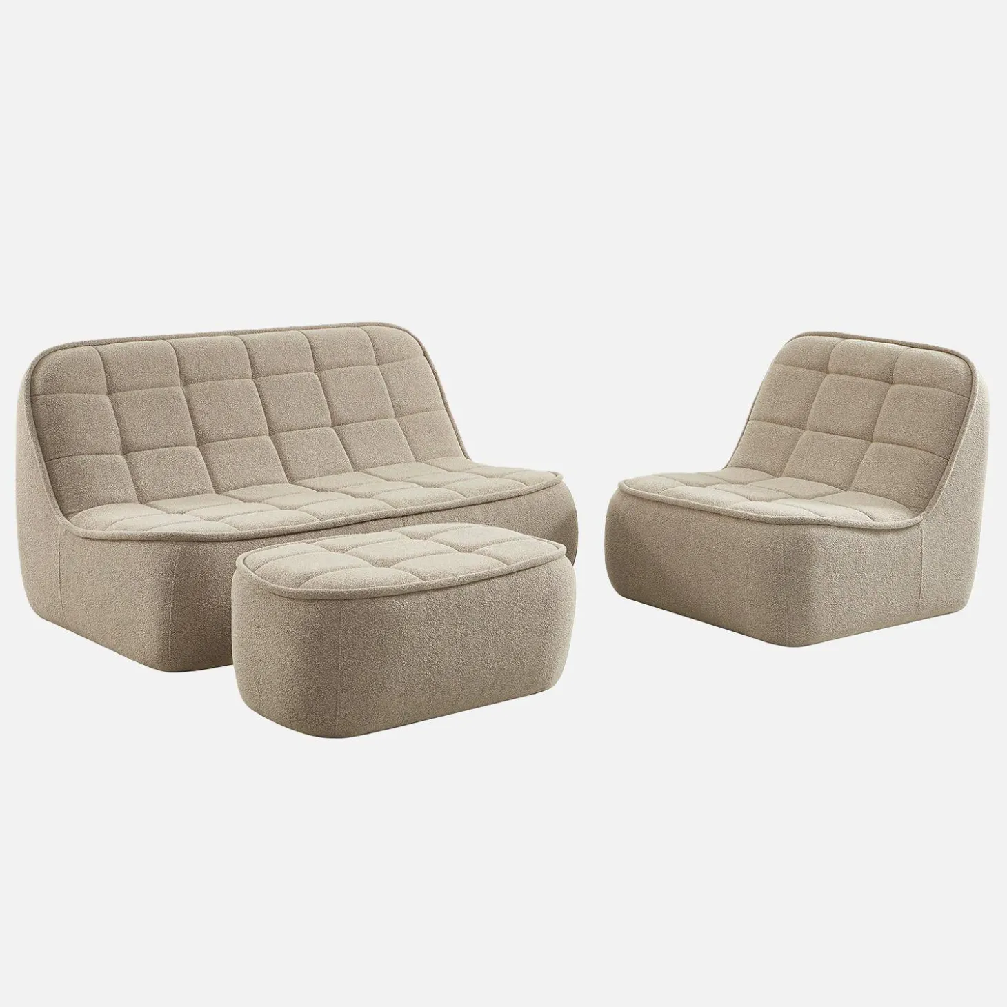 Modulaire bank bouclé stof 3 zitplaatsen + voetenbank