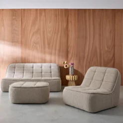 Modulaire bank bouclé stof 3 zitplaatsen + voetenbank