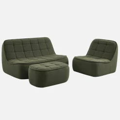 Modulaire bank bouclé stof 3 zitplaatsen + voetenbank