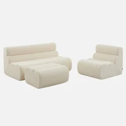 Modulaire bank getextureerde bouclé 3 zitplaatsen met voetenbankje
