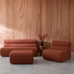 Modulaire bank getextureerde bouclé 3 zitplaatsen met voetenbankje