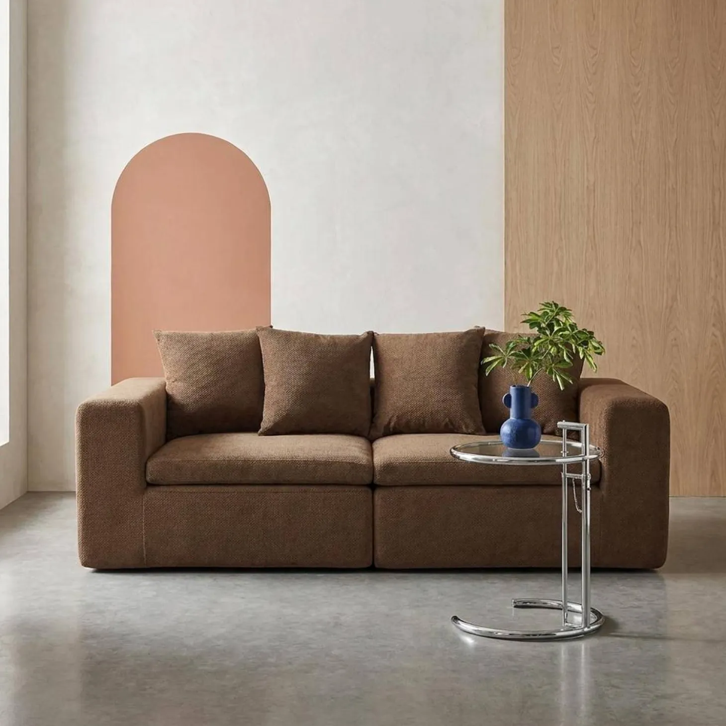 Modulaire bank van chenille stof met 3 zitplaatsen