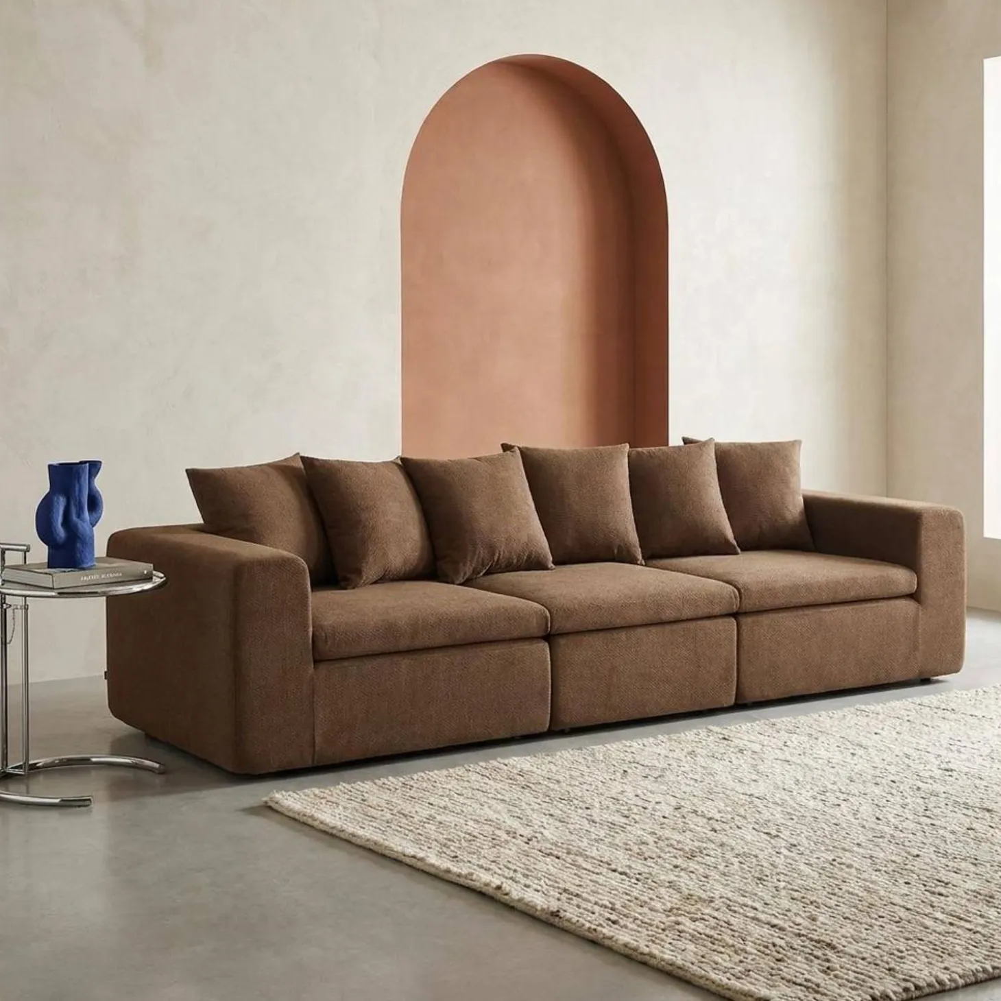 Modulaire bank van chenille stof met 4 zitplaatsen