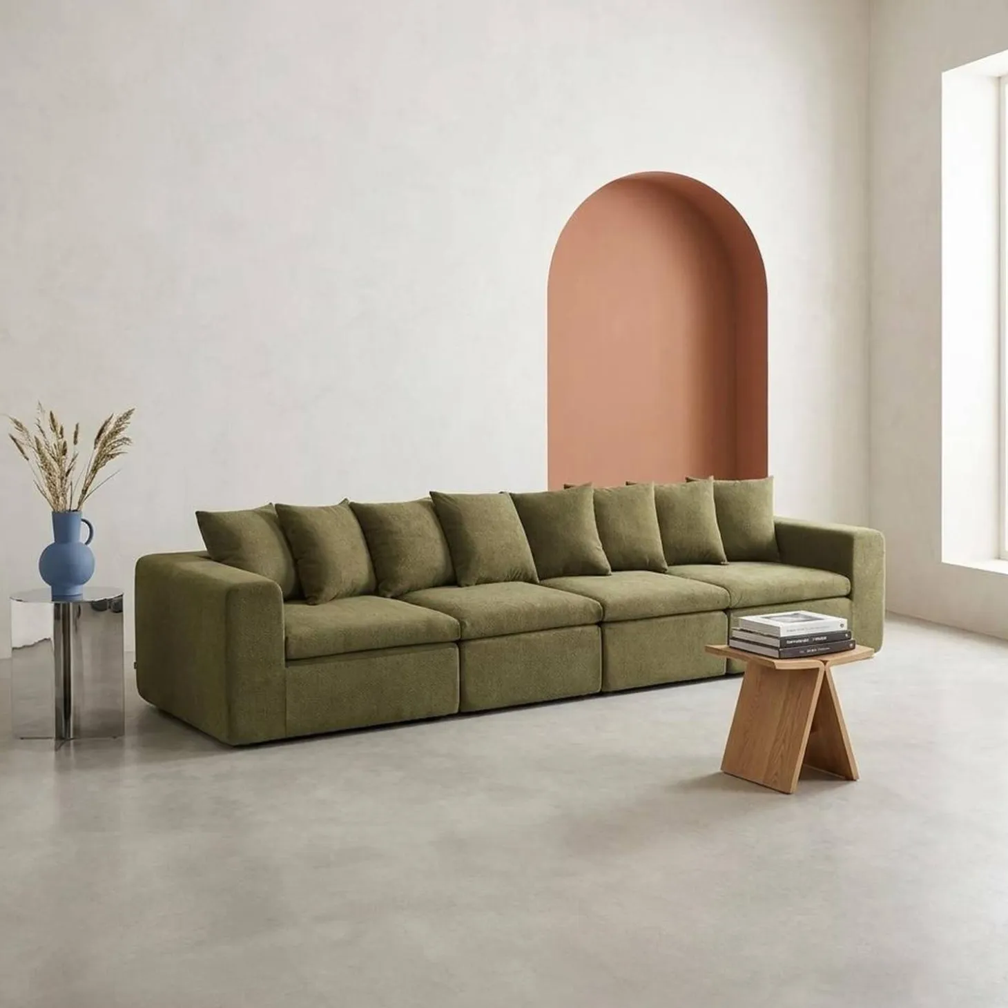 Modulaire bank van chenille stof met 5 zitplaatsen