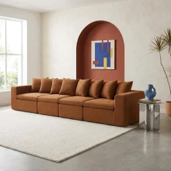 Modulaire bank van chenille stof met 5 zitplaatsen
