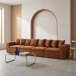 Modulaire bank van chenille stof met 5 zitplaatsen