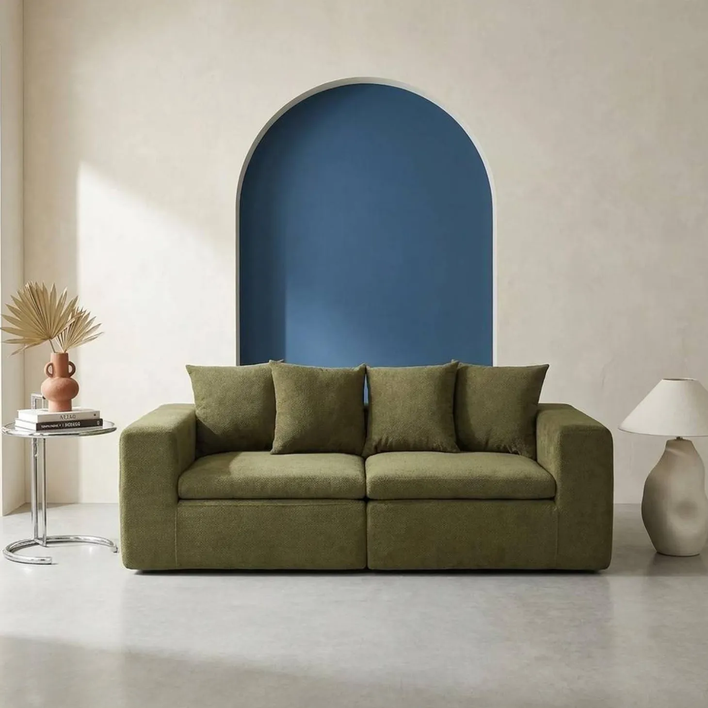 Modulaire bank van chenille stof met 3 zitplaatsen