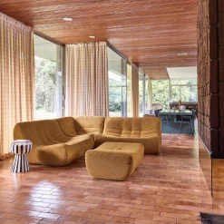Modulaire fauteuils 5-zits hoekbank met voetenbankje boucléstof