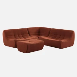 Modulaire fauteuils 5-zits hoekbank met voetenbankje boucléstof