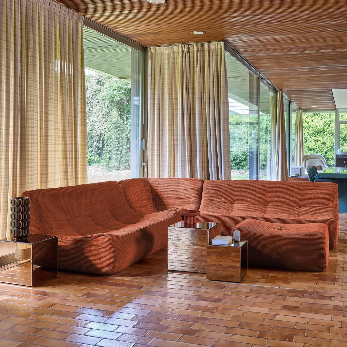 Modulaire fauteuils 7-zits hoekbank met voetenbankje corduroy
