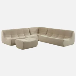 Modulaire fauteuils 7-zits hoekbank met voetenbankje boucléstof