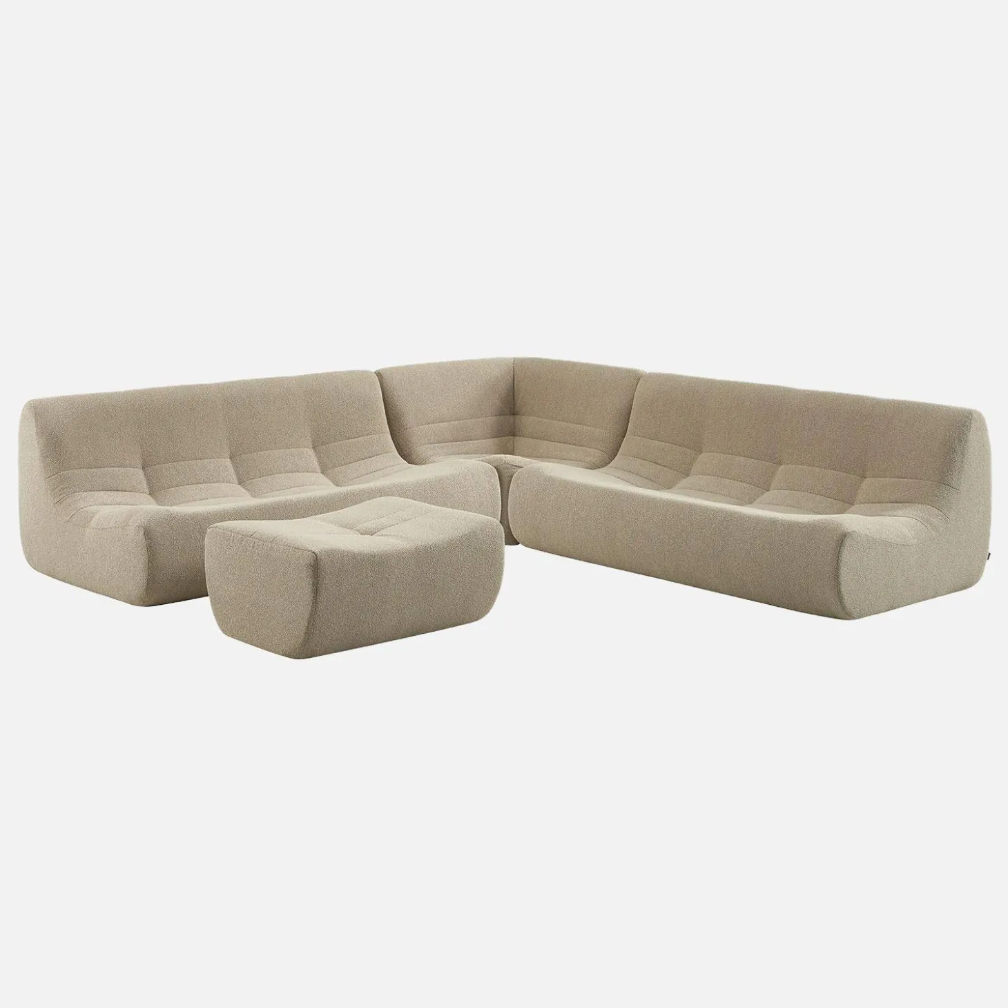 Modulaire fauteuils 7-zits hoekbank met voetenbankje boucléstof