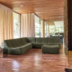 Modulaire fauteuils 7-zits hoekbank met voetenbankje boucléstof