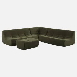 Modulaire fauteuils 7-zits hoekbank met voetenbankje boucléstof