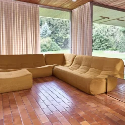 Modulaire fauteuils 7-zits hoekbank met voetenbankje boucléstof