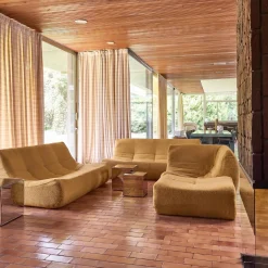Modulaire fauteuils 7-zits hoekbank met voetenbankje boucléstof
