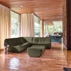 Modulaire fauteuils 5-zits hoekbank met voetenbankje boucléstof