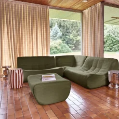Modulaire fauteuils 5-zits hoekbank met voetenbankje boucléstof
