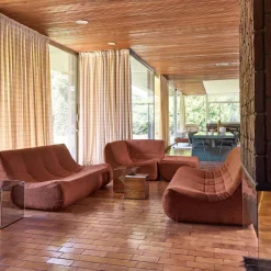 Modulaire fauteuils 7-zits hoekbank met voetenbankje boucléstof