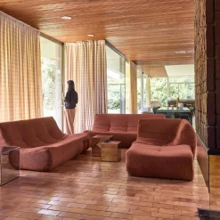 Modulaire fauteuils 7-zits hoekbank met voetenbankje boucléstof