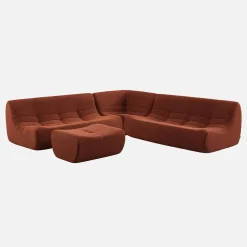 Modulaire fauteuils 7-zits hoekbank met voetenbankje boucléstof
