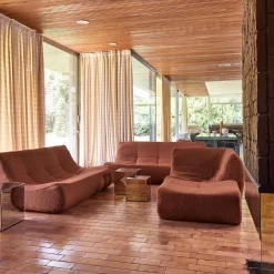 Modulaire fauteuils 7-zits hoekbank met voetenbankje boucléstof