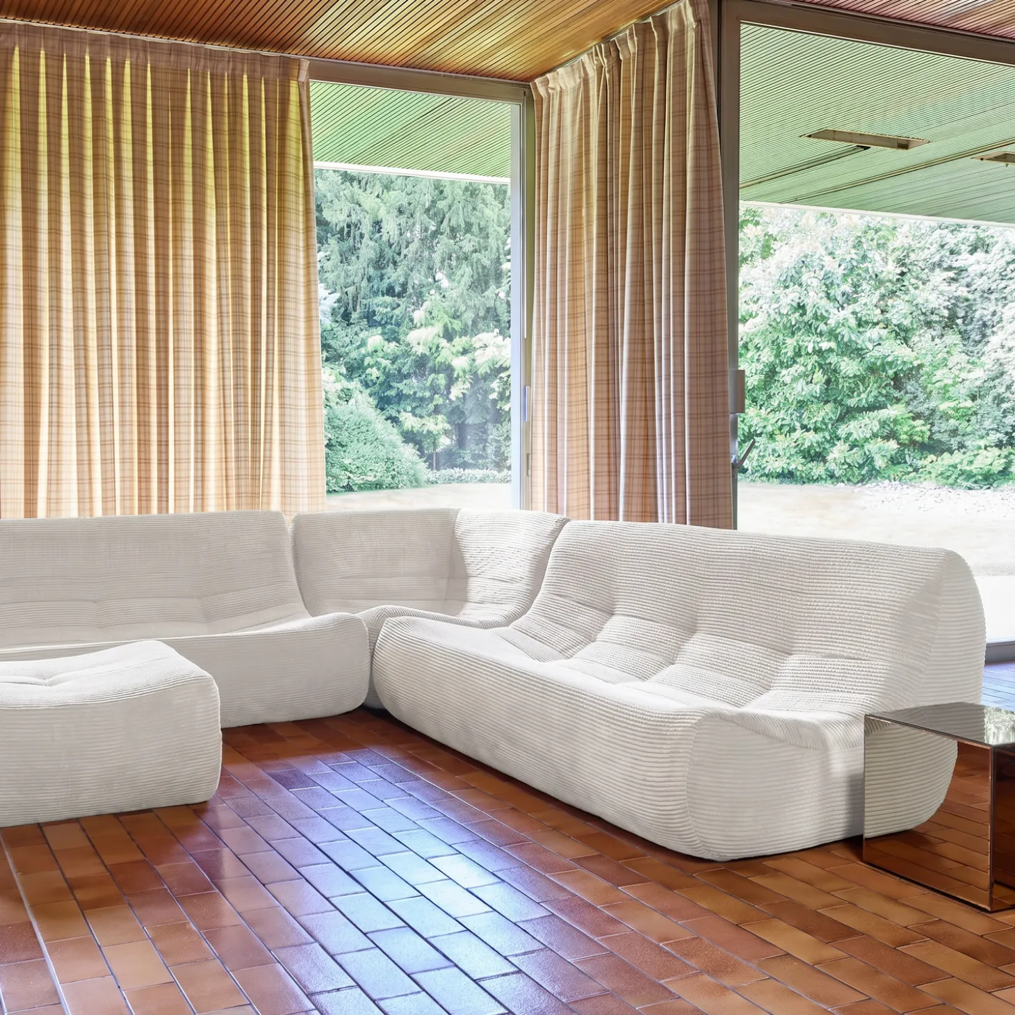 Modulaire fauteuils 7-zits hoekbank met voetenbankje corduroy