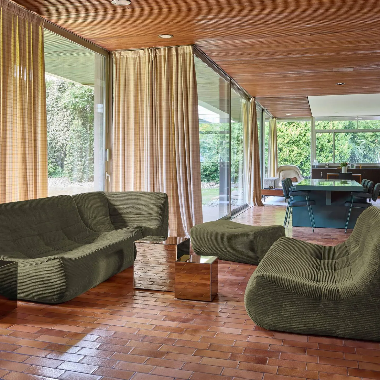 Modulaire fauteuils 7-zits hoekbank met voetenbankje corduroy