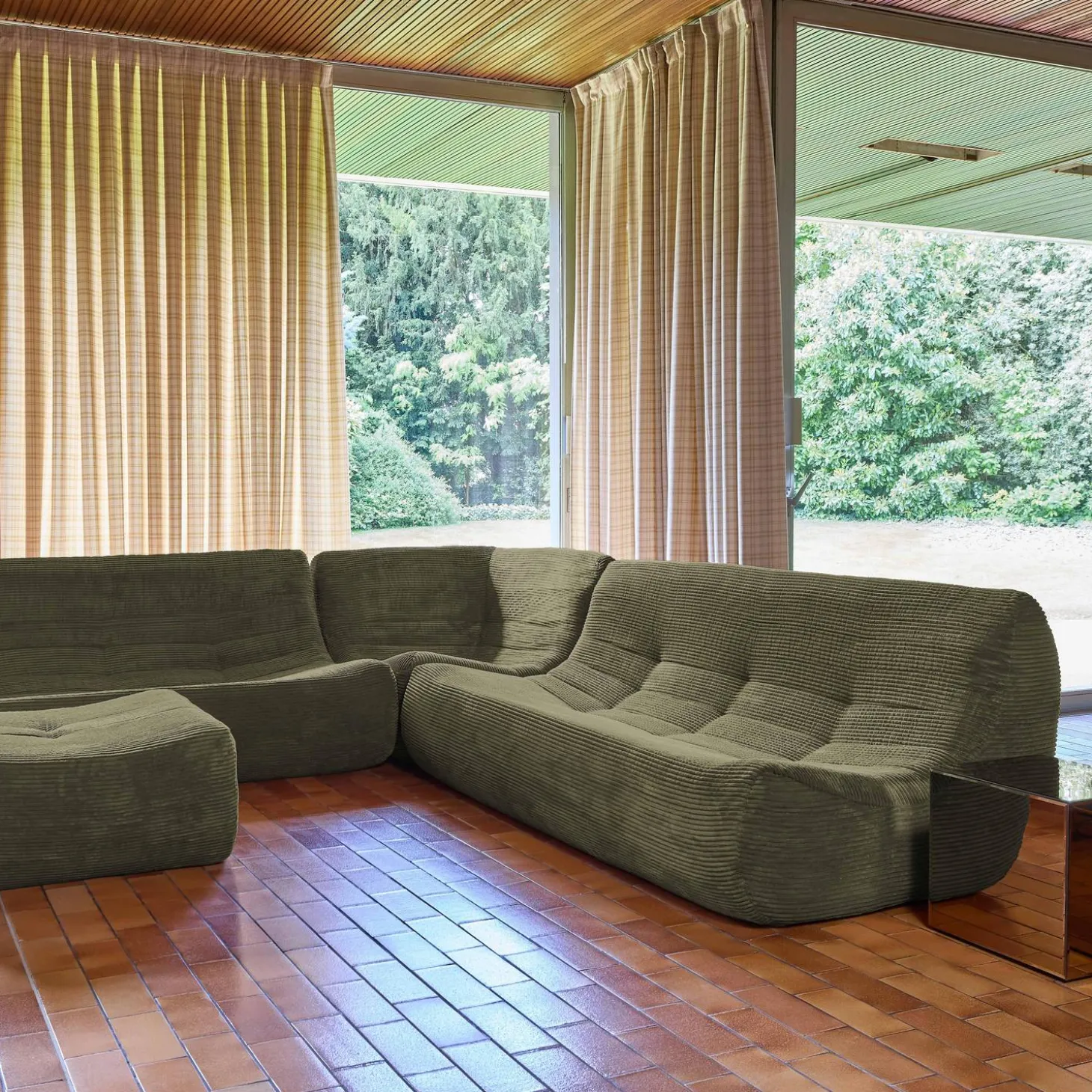 Modulaire fauteuils 7-zits hoekbank met voetenbankje corduroy
