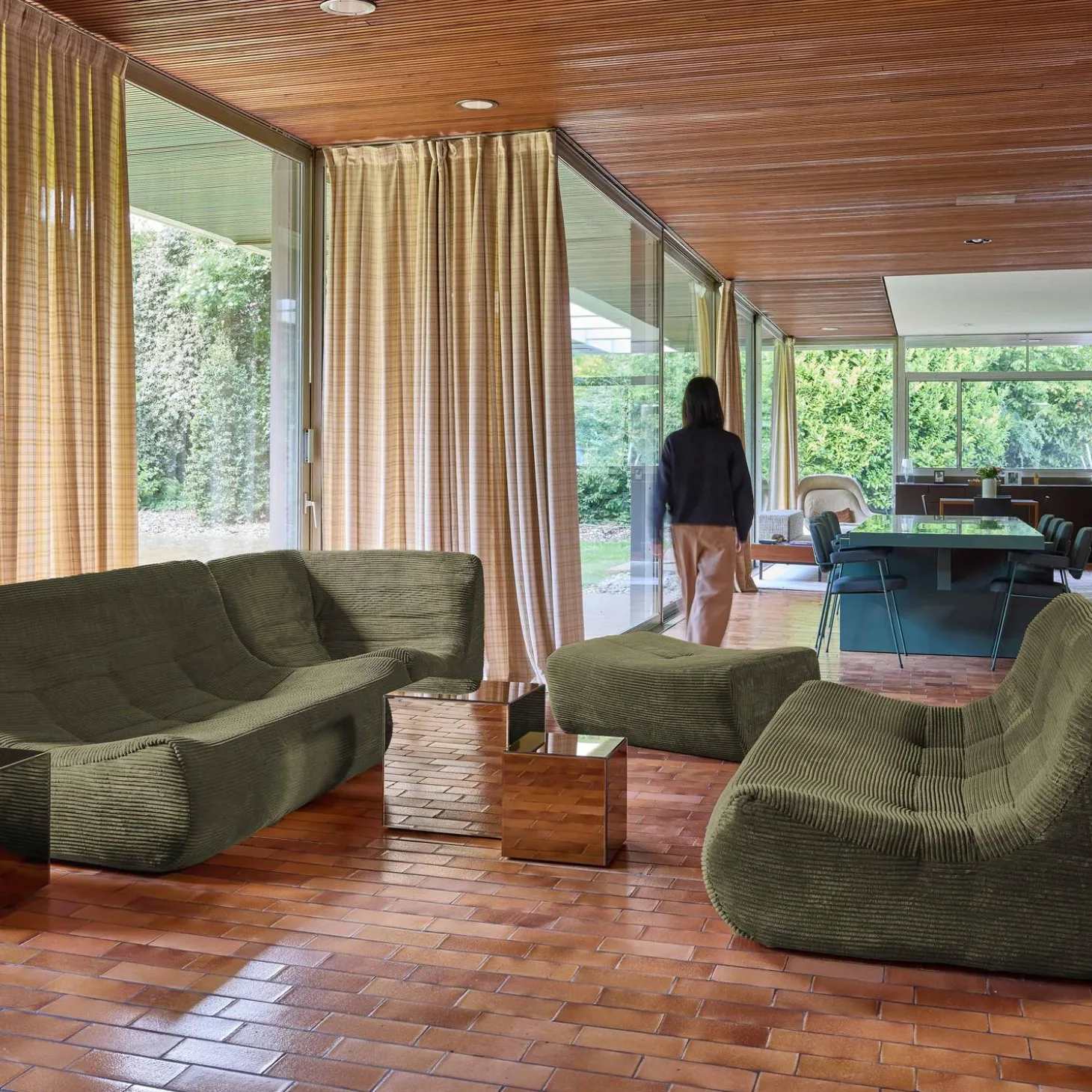 Modulaire fauteuils 7-zits hoekbank met voetenbankje corduroy