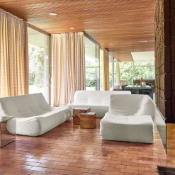 Modulaire fauteuils 7-zits hoekbank met voetenbankje boucléstof