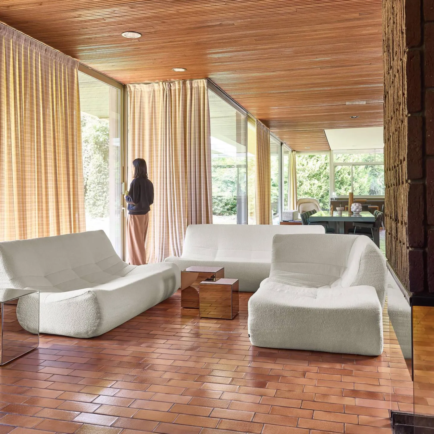 Modulaire fauteuils 7-zits hoekbank met voetenbankje boucléstof