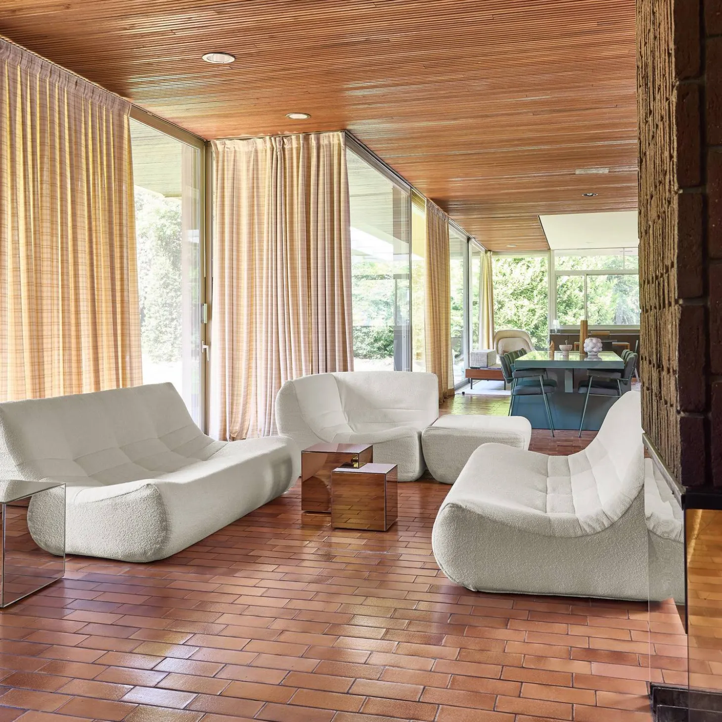 Modulaire fauteuils 7-zits hoekbank met voetenbankje boucléstof