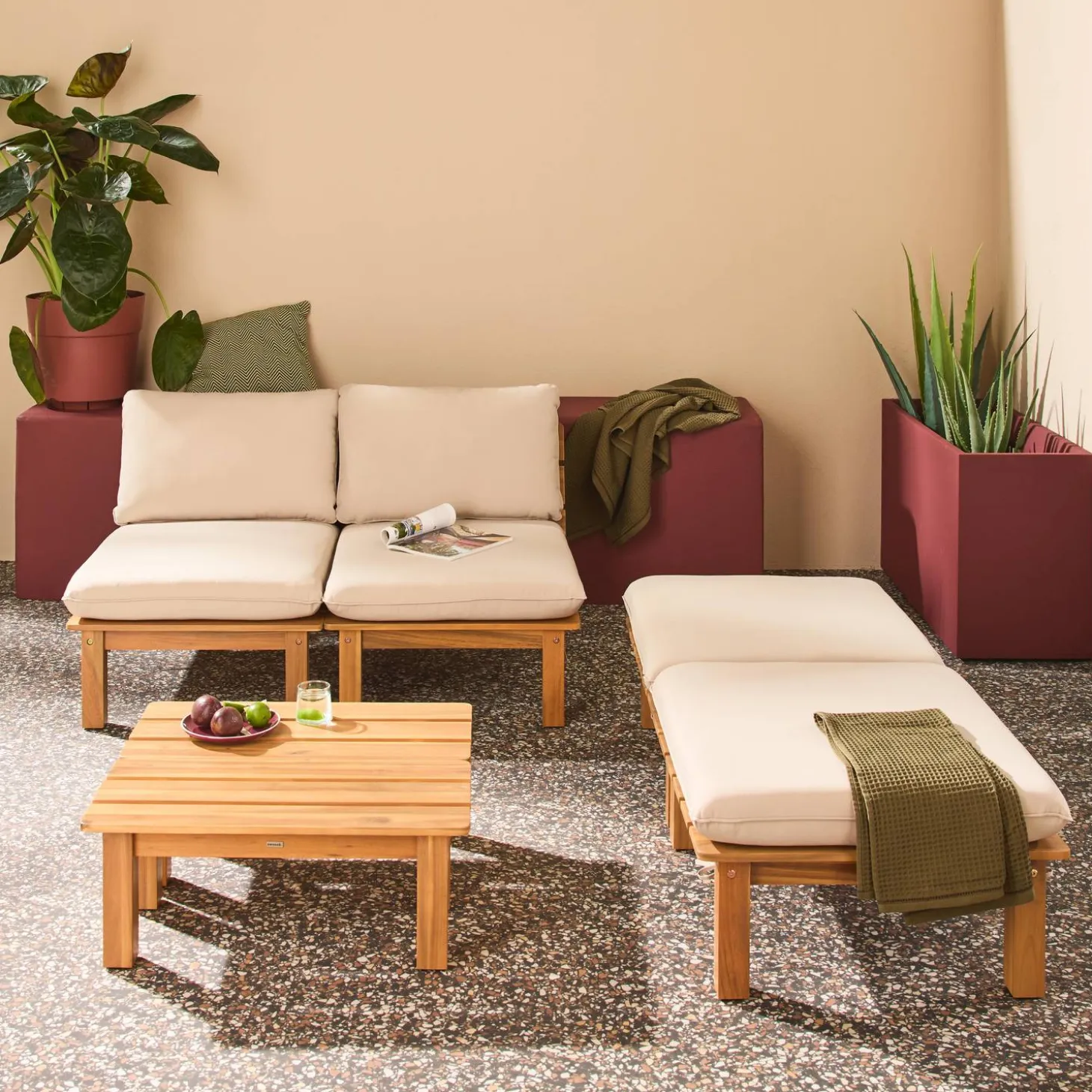 Modulaire loungeset 2-4 plaatsen meerdere posities en tafeltjes