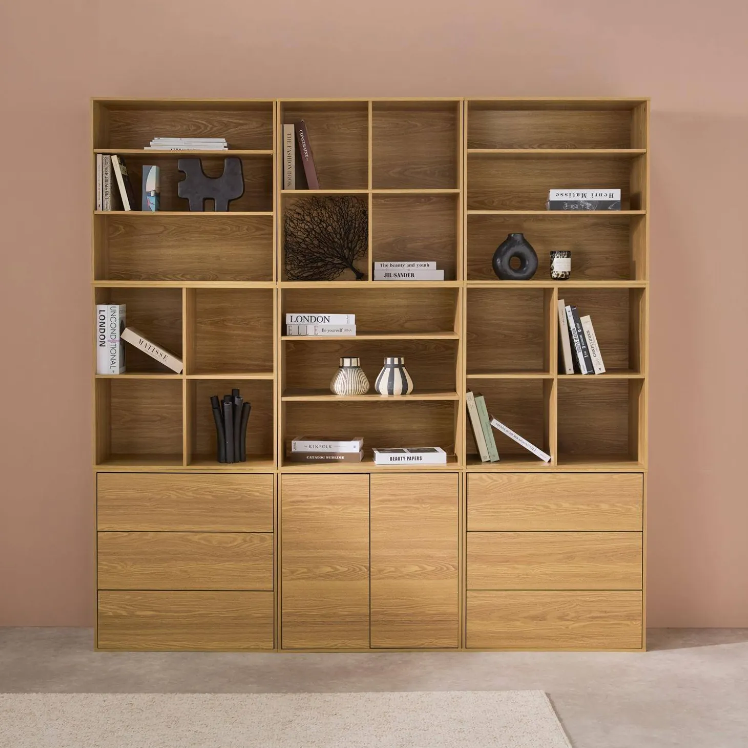 Modulaire opbergmodule houtdecor 9 modules - 2 deuren 6 lades
