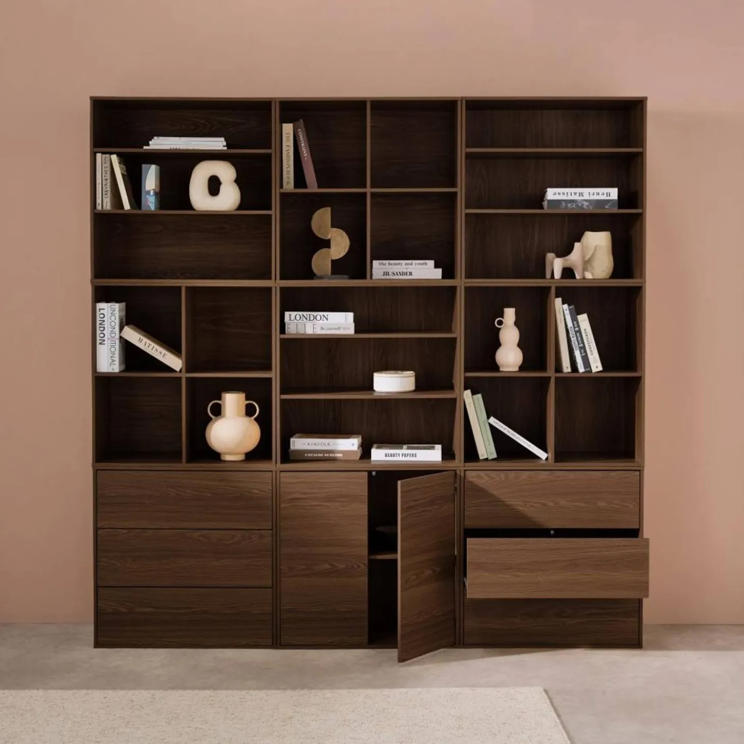 Modulaire opbergmodule houtdecor 9 modules - 2 deuren 6 lades