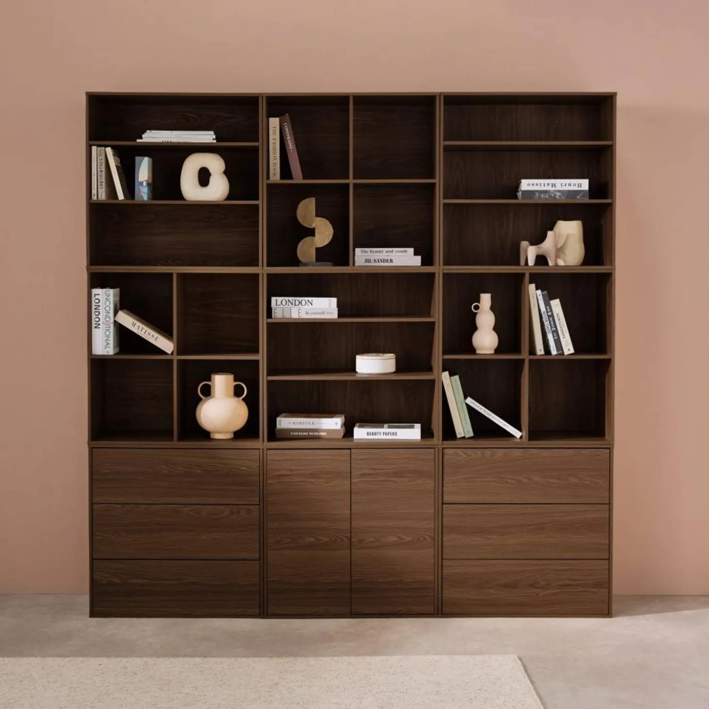 Modulaire opbergmodule houtdecor 9 modules - 2 deuren 6 lades