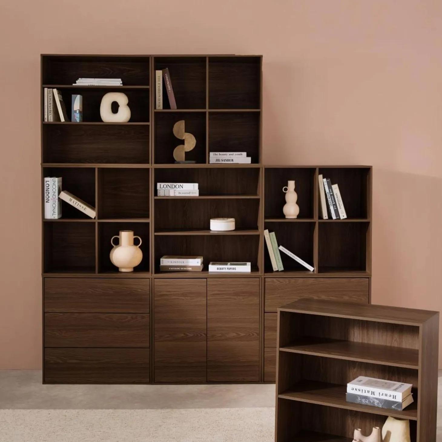 Modulaire opbergmodule houtdecor 9 modules - 2 deuren 6 lades