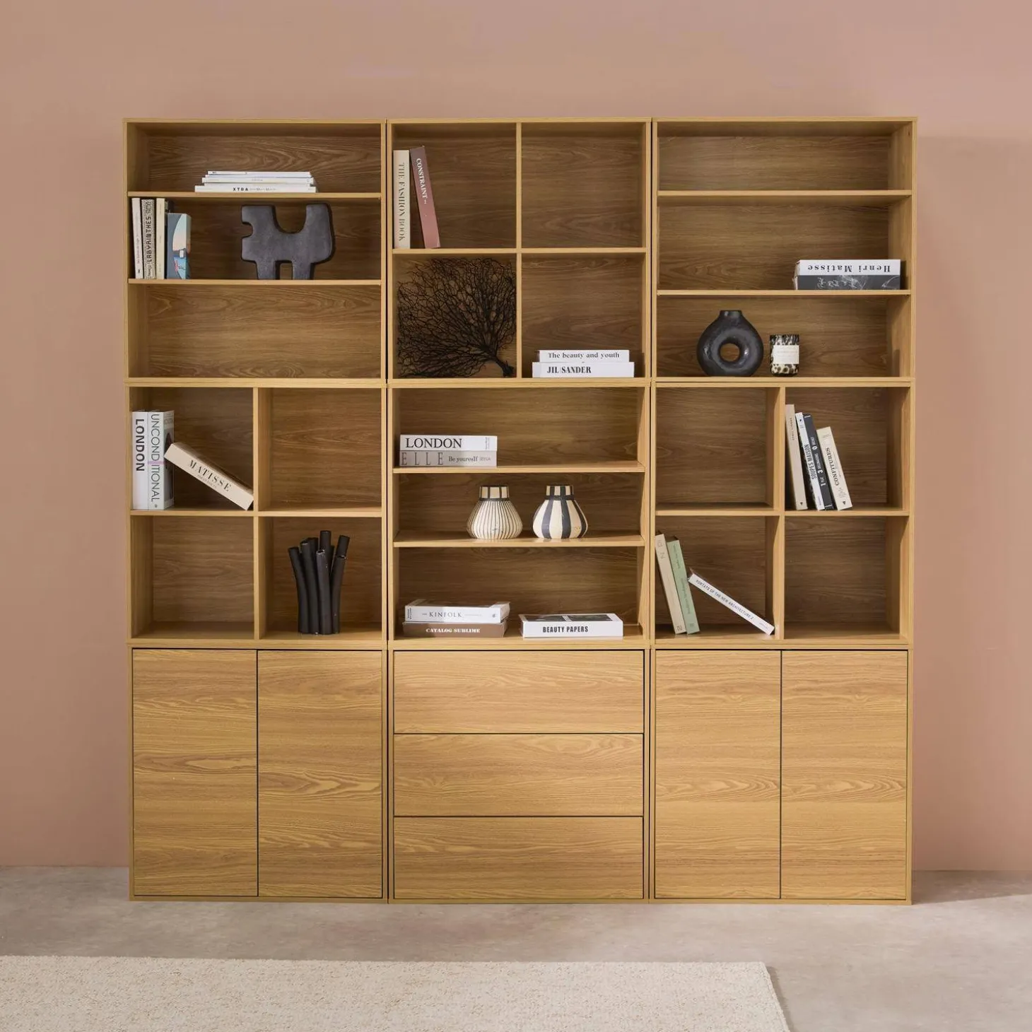 Modulaire opbergmodule houtdecor 9 modules - 4 deuren 3 lades