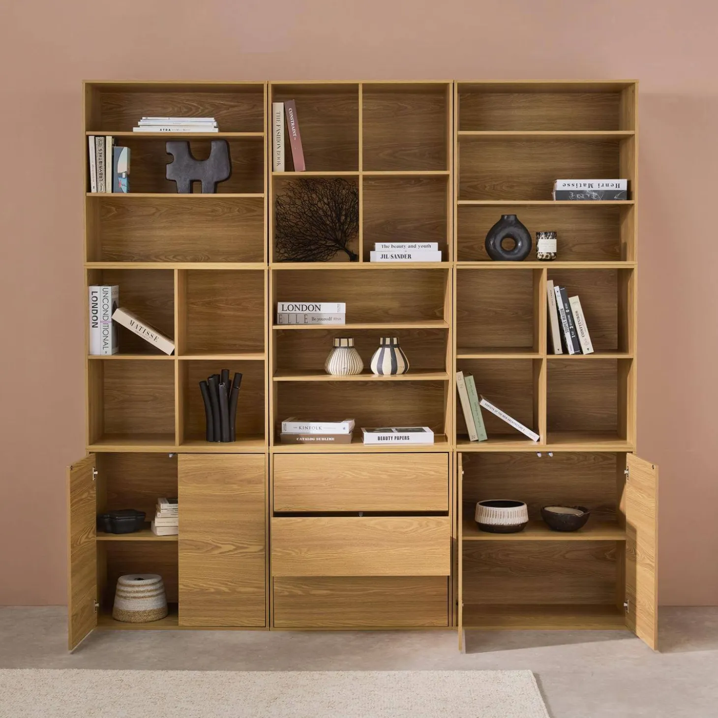 Modulaire opbergmodule houtdecor 9 modules - 4 deuren 3 lades