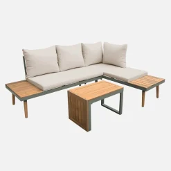 Modulaire tuinset in aluminium en acacia, 4 zitplaatsen