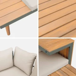 Modulaire tuinset in aluminium en acacia, 4 zitplaatsen