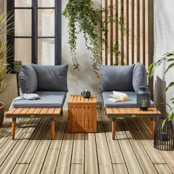 Modulaire tuinset in aluminium en acacia, 4 zitplaatsen