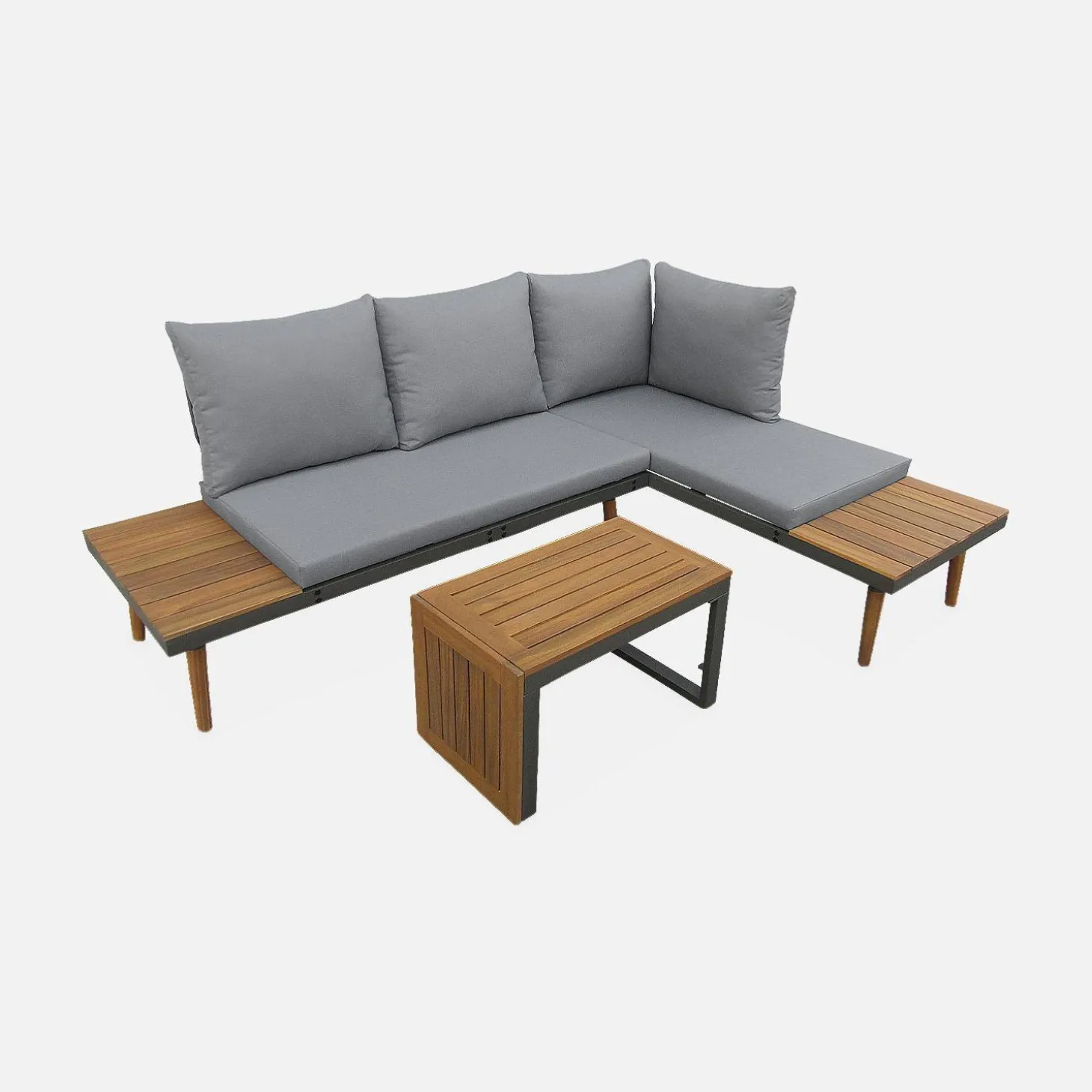 Modulaire tuinset in aluminium en acacia, 4 zitplaatsen
