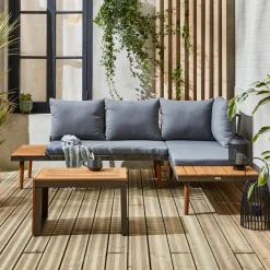 Modulaire tuinset in aluminium en acacia, 4 zitplaatsen