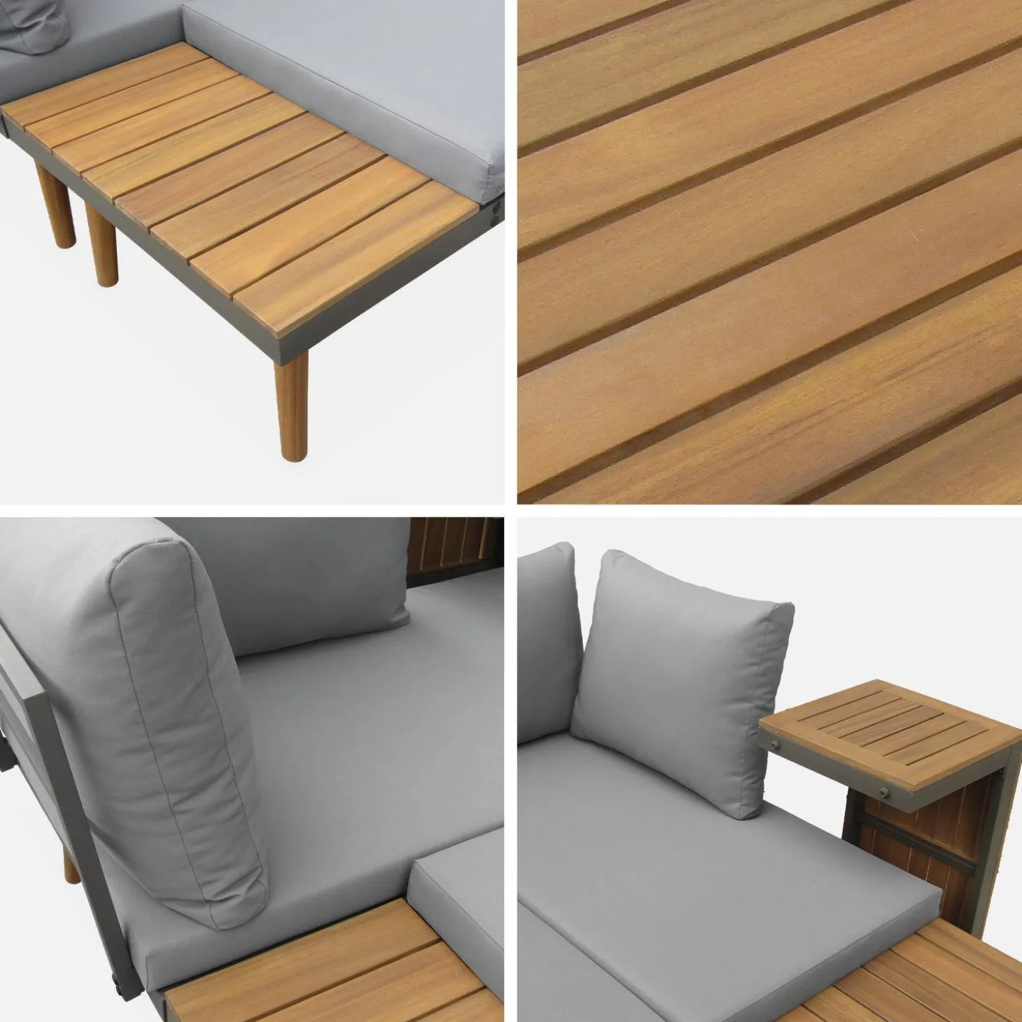 Modulaire tuinset in aluminium en acacia, 4 zitplaatsen