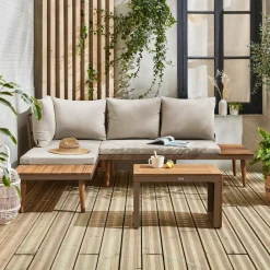 Modulaire tuinset in aluminium en acacia, 4 zitplaatsen