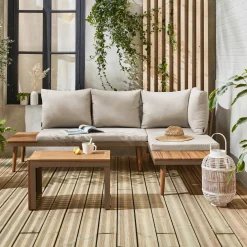 Modulaire tuinset in aluminium en acacia, 4 zitplaatsen