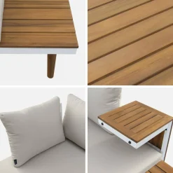 Modulaire tuinset in aluminium en acacia, 4 zitplaatsen